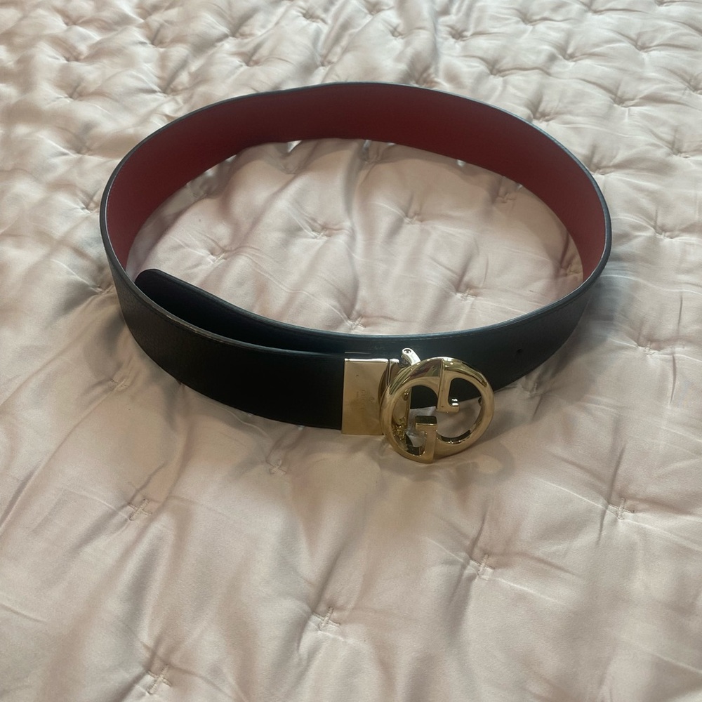 Gucci Black and Red Belt with Gold Buckle